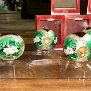 Hallmark • Christmas Rose • Glass Blow • 6 Ornaments • Gold/Pink • New W/ Boxes